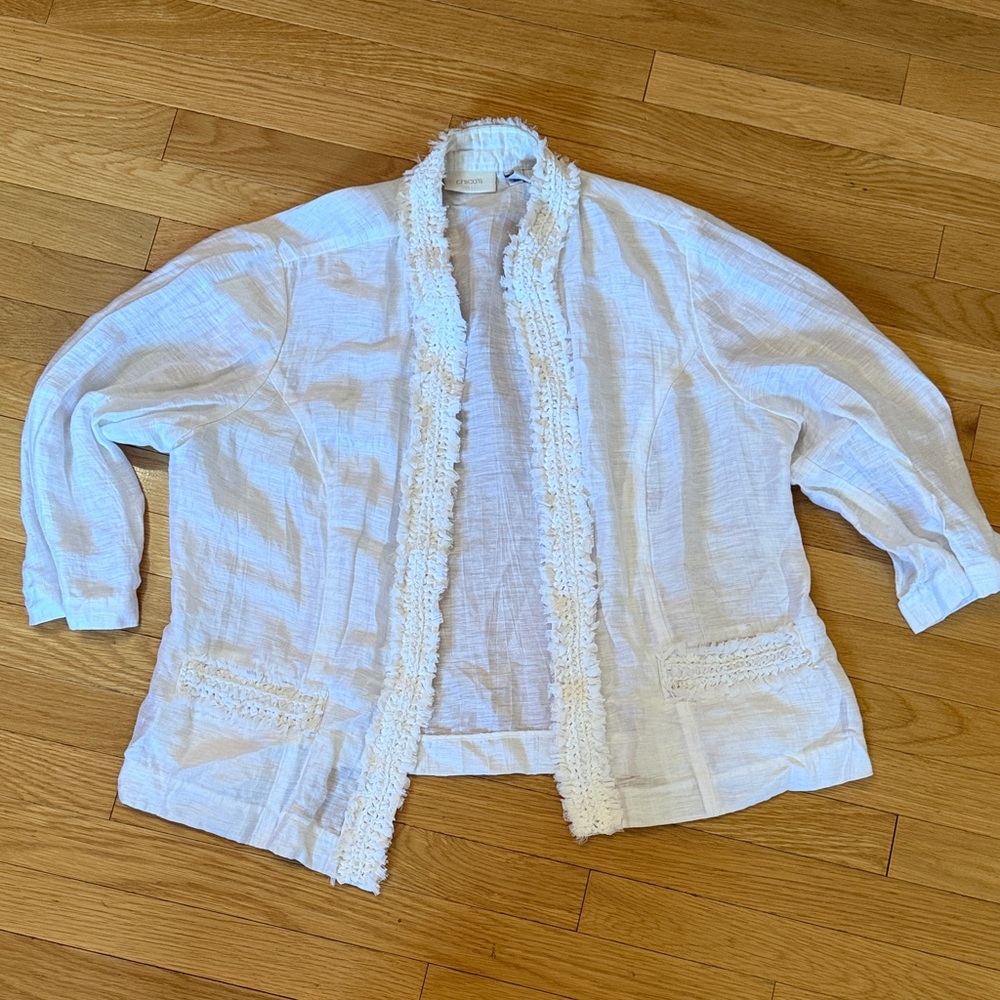 Chico’s White Linen Blend Open Cardigan Jacket Size 3 (XL) Lightweight